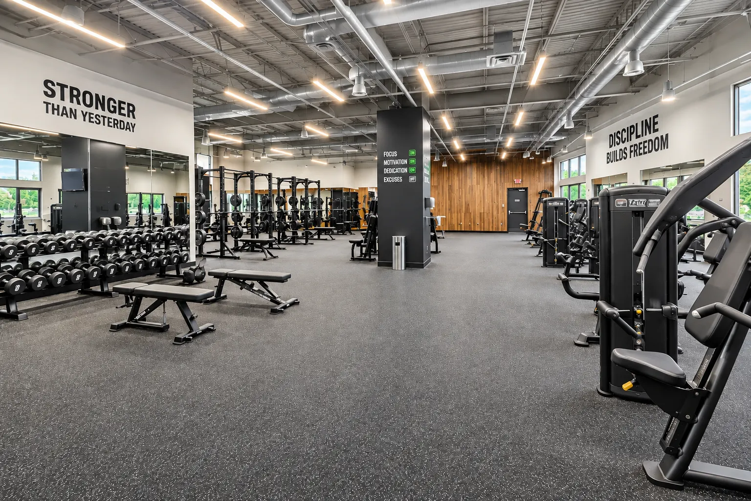 Rubber gym flooring across a commercial fitness facility in Calgary