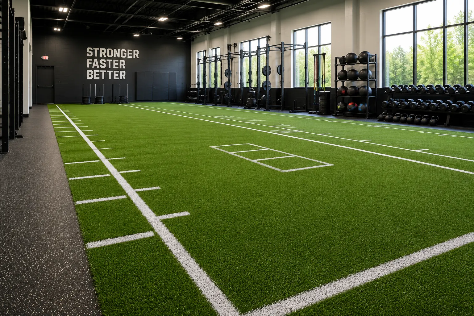 Artificial turf lane in a commercial training facility